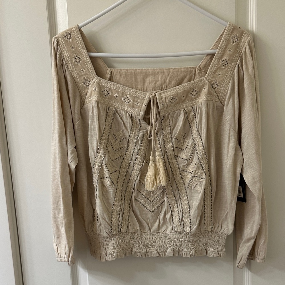 Lucky Brand Cream Embroidered Crop Top